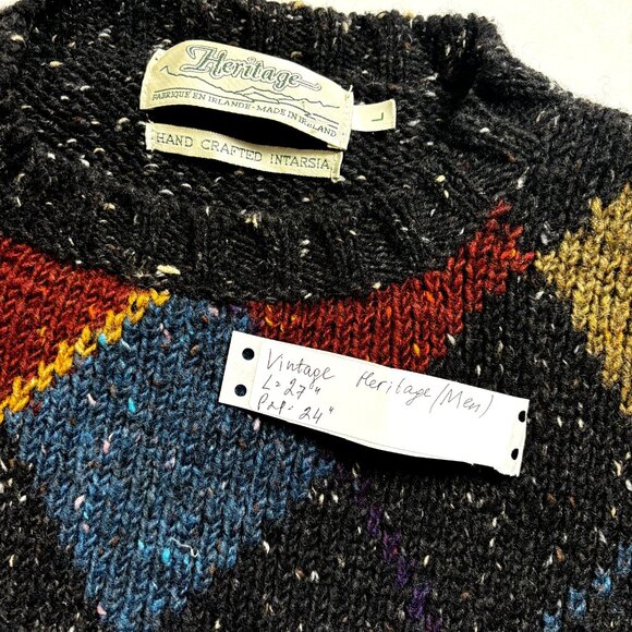 Heritage Size Large Men's Wool Multicolor Pullover Crew Neck Sweater VTG Ireland - Picture 8 of 8